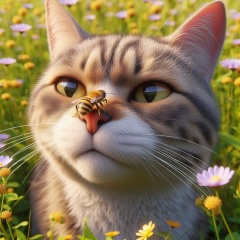 Feline Dilemma: Cross-Eyed Encounter with a Persistent Bee in Late Summer