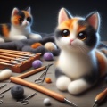 Felted Calico Cat: Lifelike Creation with Felting Tools Displayed
