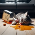 Tipsy Tabby: Hilarious Scene of a Cat Getting Drunk on Whiskey in a Living Room
