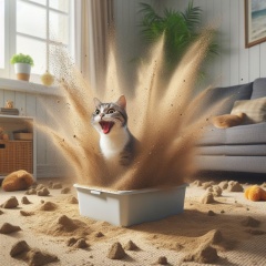 Sandstorm Shenanigans: A Cheerful Cat's Chaotic Litter Box Adventure