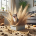 Sandstorm Shenanigans: A Cheerful Cat's Chaotic Litter Box Adventure
