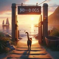 Tranquil Sunset: A Cat's Solitude at the Seashore