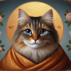 Feline Saint: An Eastern Orthodox Cat in Greek Iconography Style