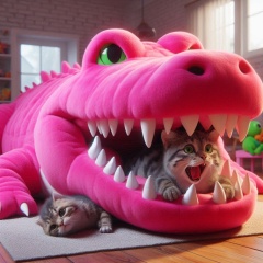 Plushie Predicament: Hilarious Hijinks with a Pink Crocodile and Playful Kittens