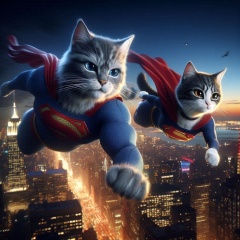 Dynamic Duo: Tabby Supercats Soar Over New York City