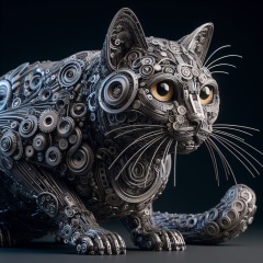 Metallic Feline: Hyper-Realistic Cat Sculpture