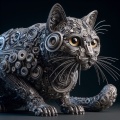 Metallic Feline: Hyper-Realistic Cat Sculpture