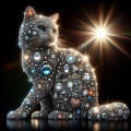 Gleaming Feline Majesty: Hyper-Realistic Diamond Cat Sculpture