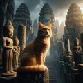 Bayon Temple's Tranquil Guardian: A Photorealistic Portrait of an Orange Cat