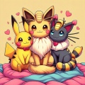 Feline Fusion: Pikachu, Eevee, and Meowth Pokémon Gather