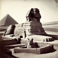 Vintage 1930s Photograph: Sphinx and Cat in Giza Desert