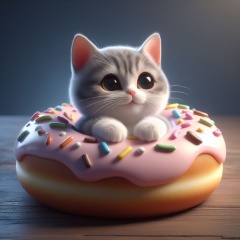  Cute Cat Cuddles Inside Pink Donut