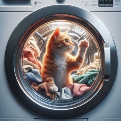 Whimsical Moments: Curious Ginger Cat in a Laundry Adventure