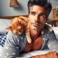 Cozy Moments: A Man and His Feline Companion in Rest