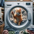 Curious Cat: Feline Mischief in a Washing Machine