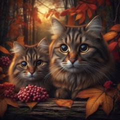 Russian Autumn Serenade: Tabby Cats in a Forest Glade