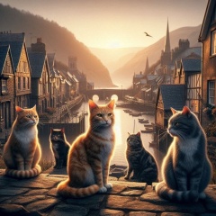 Sunset Serenade: The Cats of Cardiff Harbour