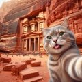 Tabby Cat's Playful Selfie: Smiling Amidst Petra's Splendor