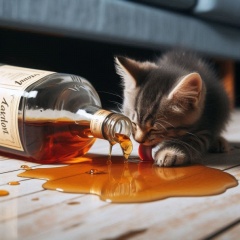 Tipsy Whiskey Mishap: Cat Gets Drunk on Spilled Spirits