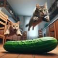 Startling Cucumber Encounter: Cats in Kitchen Leap in Surprise