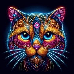 Neon Feline: A Mysterious Futuristic Cat in Geometric Light