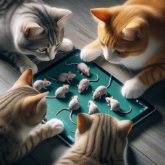 Virtual Hunting: Three Cats Engage in High-Tech Mouse Play