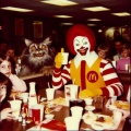 Nostalgic Nightmare: 1970's Polaroid of Scary Ronald McDonald Cat at a Kid's Birthday Party