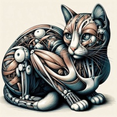 Feline Anatomy Study: Cat in the Style of Leonardo da Vinci's Anatomist