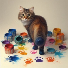 Feline Picasso: A Playful Mishap in Oil Paints