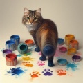 Feline Picasso: A Playful Mishap in Oil Paints
