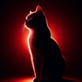 Crimson Contemplation: AI-Crafted Image of a Serene Cat in Red Backlight