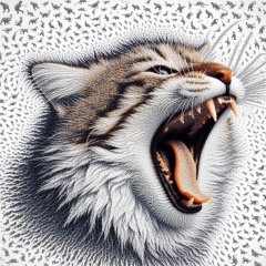 Feline Symphony: A Roaring Cat Composed of Delicate Feline Miniatures