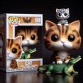 Whimsical Cat and Kitten Funko Pop Style Figure with Alligator Adventure