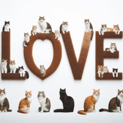 Purr-fect Love: Playful Cats Surround the Word 'LOVE' in Adorable Display