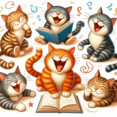 Whimsical Laughing Cats: A Delightful Children's Book Illustration