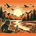 Majestic Sunset: Vector Art with Cat