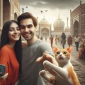 Taj Mahal Photobomb: Whimsical Encounter with a Mischievous Cat