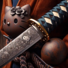 Mystical Engraved Hello Kitty: A Surreal Fusion of Tradition and Whimsy