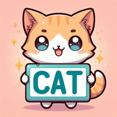 Happy Chibi Cat Holding 'CAT' Cartel