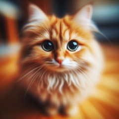Serene Indoor Tilt-Shift Photography: Enchanting Close-Up of an Orange Cat