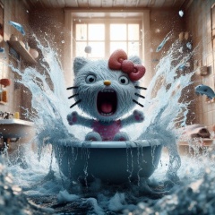 Chaos Unleashed: Hello Kitty's Terrifying Bath Time Escape
