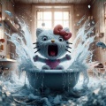 Chaos Unleashed: Hello Kitty's Terrifying Bath Time Escape