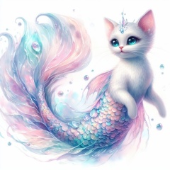 Ethereal Whimsy: The Pastel MerCat of the Deep