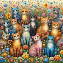 Kaleidoscope of Cats: A Surreal Floral Adventure