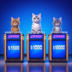 Whiskered Whizzes: Three Feline Contestants on a Jeopardy Game Show