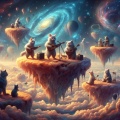 Sky Serenade: Surreal Cats Making Music on Floating Islands