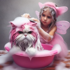 Fairy Trouble: Little Girl and Her Reluctant Cat in a Magical Bath Time Adventure