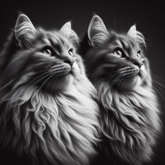 Majestic Longhair Felines: Ultra-Realistic Black and White Portrait