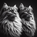 Majestic Longhair Felines: Ultra-Realistic Black and White Portrait