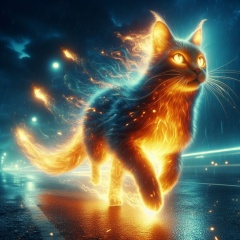 FlameFeline: A Photorealistic Fantasy Fire Cat in Cinematic Night Dash